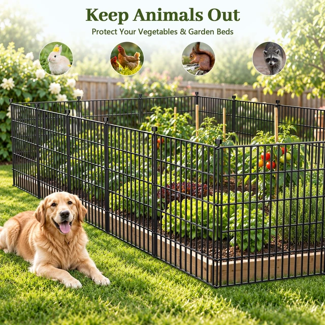 Alt view image 3 of 7 - No Dig Garden Fence Outdoor for Yard, 32in (H) x 23.6ft(L) | 10 Panels Animal Barrier Fence, Rustproof Metal Temporary Dog Fence, Decorative Fencing for Patio, Flower Bed
