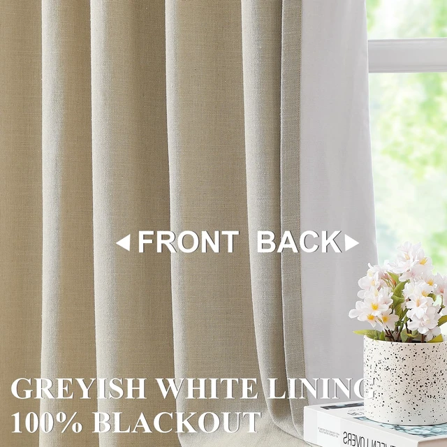 Alt view image 2 of 7 - Sand Pinch Pleated Full Blackout Curtains Linen Blended Room Darkening Window Curtains 102 inch for Living Room Bedroom Thermal Insulated Pinch Pleat Drapes with Hooks 40" Wx102 Lx2