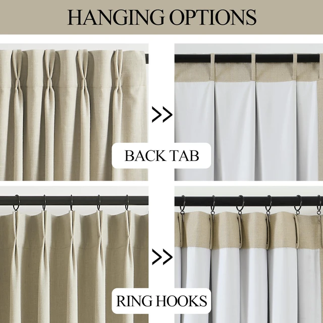 Alt view image 4 of 7 - Sand Pinch Pleated Full Blackout Curtains Linen Blended Room Darkening Window Curtains 102 inch for Living Room Bedroom Thermal Insulated Pinch Pleat Drapes with Hooks 40" Wx102 Lx2