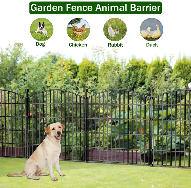 Alt view image 4 of 7 - 10 Panel No Dig Decorative Garden Fence 32" H x 23.6'L Outdoor Dog Barrier | Rustproof welded metal with deep ground stakes for yards, patios.