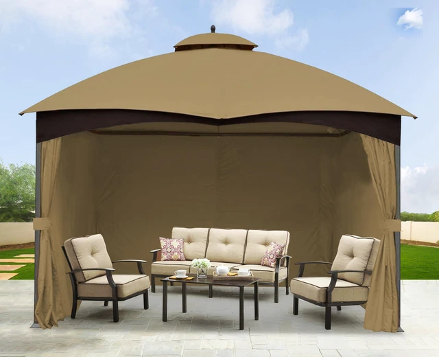 Alt view image 6 of 7 - 10' x 12' Gazebo Privacy Curtain Set for Lowe's Allen Roth 10X12 Gazebo Model #GF-12S004B-1 / GF-12S004BTO/ TPGAZ17-002,Beige
