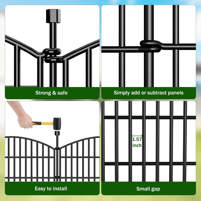 Alt view image 5 of 7 - 10 Panel No Dig Decorative Garden Fence 32" H x 23.6'L Outdoor Dog Barrier | Rustproof welded metal with deep ground stakes for yards, patios.