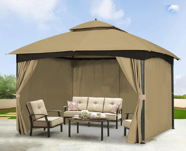 Alt view image 7 of 7 - 10' x 12' Gazebo Privacy Curtain Set for Lowe's Allen Roth 10X12 Gazebo Model #GF-12S004B-1 / GF-12S004BTO/ TPGAZ17-002,Beige