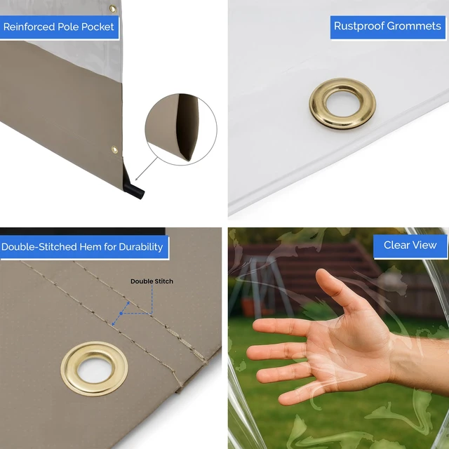 Alt view image 2 of 7 - Vinyl Outdoor Curtains for Patio Waterproof 12 oz Outdoor Clear Panel Curtains, Gazebo Curtains with Brass Grommets for Pergola, Porch & Patio Walls for Winter (7 x 10 ft, Beige)