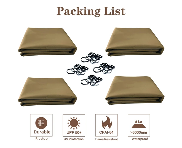 Alt view image 5 of 7 - 10' x 12' Gazebo Privacy Curtain Set for Lowe's Allen Roth 10X12 Gazebo Model #GF-12S004B-1 / GF-12S004BTO/ TPGAZ17-002,Beige