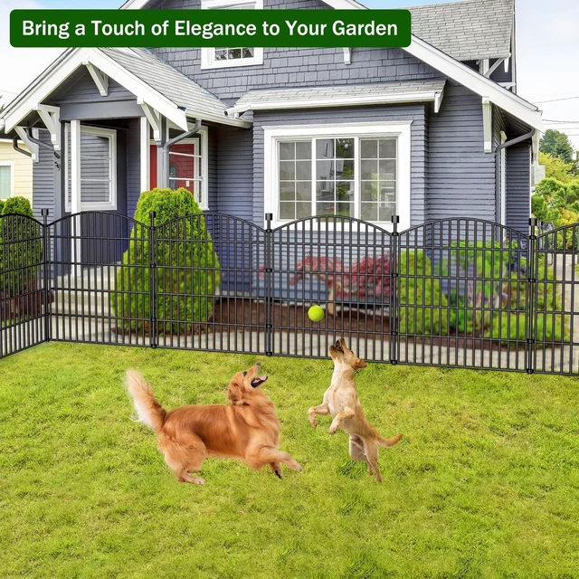 Alt view image 7 of 7 - 10 Panel No Dig Decorative Garden Fence 32" H x 23.6'L Outdoor Dog Barrier | Rustproof welded metal with deep ground stakes for yards, patios.