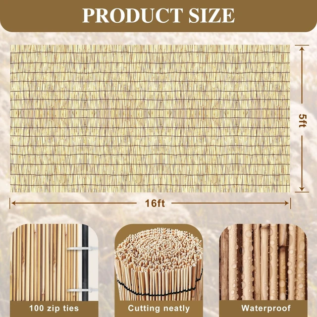 Alt view image 2 of 7 - Reed Fencing Rolls, Decorative Bamboo Fencing 5ft High Roll Reed Screen, Bamboo Curtains for Balcony Patio Garden Backyard Outdoor (Natural Color)