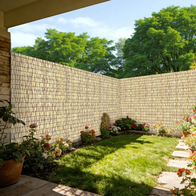 Alt view image 4 of 7 - Reed Fencing Rolls, Decorative Bamboo Fencing 5ft High Roll Reed Screen, Bamboo Curtains for Balcony Patio Garden Backyard Outdoor (Natural Color)