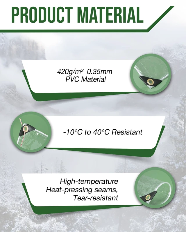 Alt view image 3 of 7 - Heavy Duty Clear Vinyl Tarp 10x16 ft, PVC Outdoor Curtain, 15 Mil | Clear Vinyl Tarpaulin, Grommets, Waterproof, UV Resistant, Tear Resistant, Cold Resistant, Windproof, 3.04 x 4.87 m