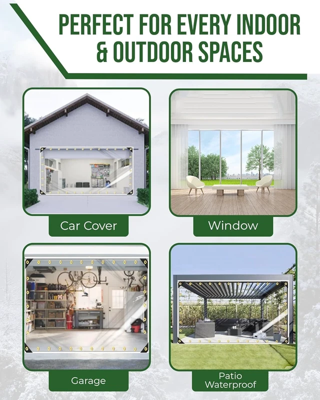Alt view image 6 of 7 - Heavy Duty Clear Vinyl Tarp 10x16 ft, PVC Outdoor Curtain, 15 Mil | Clear Vinyl Tarpaulin, Grommets, Waterproof, UV Resistant, Tear Resistant, Cold Resistant, Windproof, 3.04 x 4.87 m