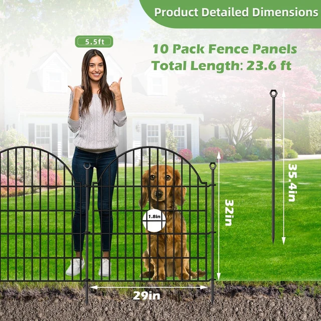Alt view image 2 of 6 - 10 Panels No Dig Decorative Outdoor Garden Fence, 32in (H) x23.6ft (L) | Animal Barrier Fencing for Dog, Arched Flower Bed Edging, Rustproof Metal Wire Panel Borders with Temporary Ground Stakes