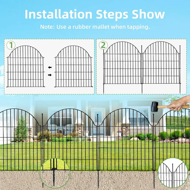 Alt view image 4 of 6 - 10 Panels No Dig Decorative Outdoor Garden Fence, 32in (H) x23.6ft (L) | Animal Barrier Fencing for Dog, Arched Flower Bed Edging, Rustproof Metal Wire Panel Borders with Temporary Ground Stakes