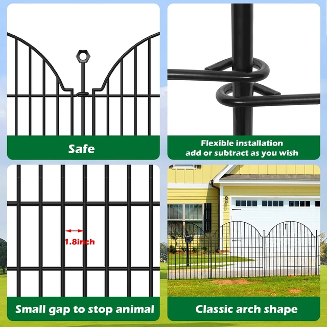 Alt view image 5 of 6 - 10 Panels No Dig Decorative Outdoor Garden Fence, 32in (H) x23.6ft (L) | Animal Barrier Fencing for Dog, Arched Flower Bed Edging, Rustproof Metal Wire Panel Borders with Temporary Ground Stakes