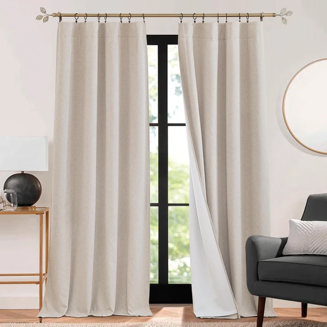 Main image of 3 in 1 Soundproof - Blackout - Termal Insulated Linen Curtains | Noise Blocker, Energy Saving, Curtains for Bedroom Living, Kids Nursery Studio Home Office, W52 x L84, Taupe, 2 Panels