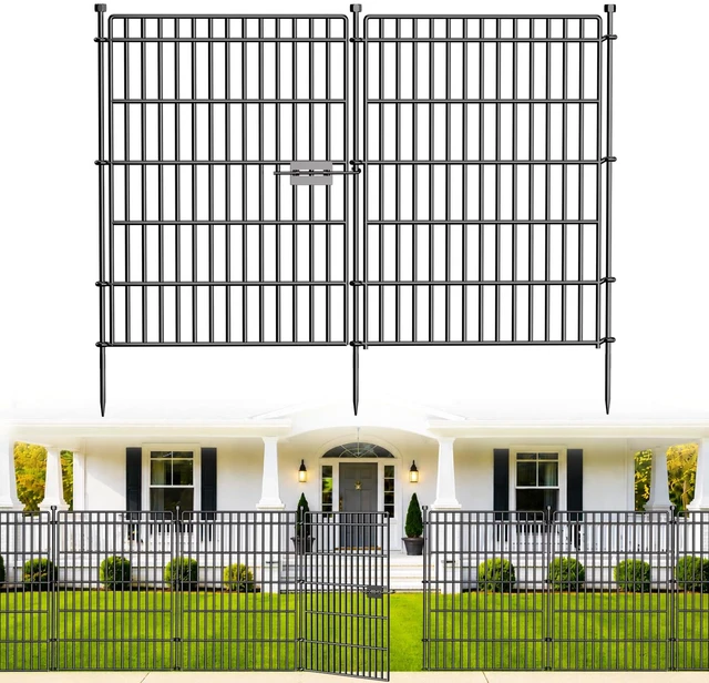 Main image of No Dig Garden Fence, Dog Fencing Outdoor for Yard, 10 Panels with Gate | 34in(H) × 22.5ft(L) Rustproof Metal Animal Barrier Fence for Gardens, Patios and Decorative Flower Beds, Temporary Fencing