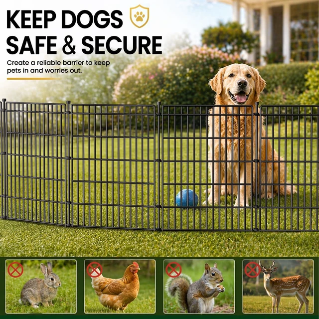 Alt view image 3 of 7 - No Dig Garden Fence, Dog Fencing Outdoor for Yard, 10 Panels with Gate | 34in(H) × 22.5ft(L) Rustproof Metal Animal Barrier Fence for Gardens, Patios and Decorative Flower Beds, Temporary Fencing