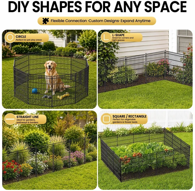 Alt view image 7 of 7 - No Dig Garden Fence, Dog Fencing Outdoor for Yard, 10 Panels with Gate | 34in(H) × 22.5ft(L) Rustproof Metal Animal Barrier Fence for Gardens, Patios and Decorative Flower Beds, Temporary Fencing