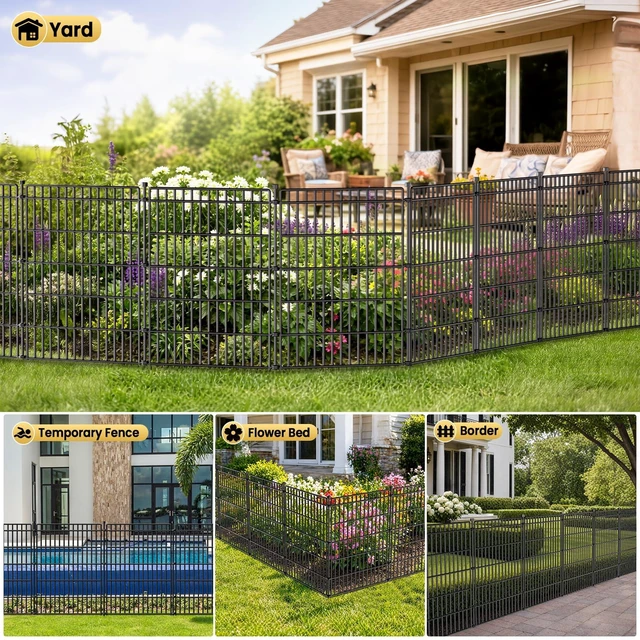 Alt view image 6 of 7 - No Dig Garden Fence, Dog Fencing Outdoor for Yard, 10 Panels with Gate | 34in(H) × 22.5ft(L) Rustproof Metal Animal Barrier Fence for Gardens, Patios and Decorative Flower Beds, Temporary Fencing