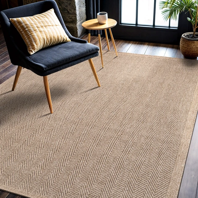 Alt view image 4 of 7 - Easy Jute Rug 5x7, Indoor Outdoor Natural Color Fiber Area Rugs for Living Room Patio and Bedroom Rug Herringbone Seagrass Woven Design Easy-Cleaning, Washable Outside Carpet Alfombras 5 x 7