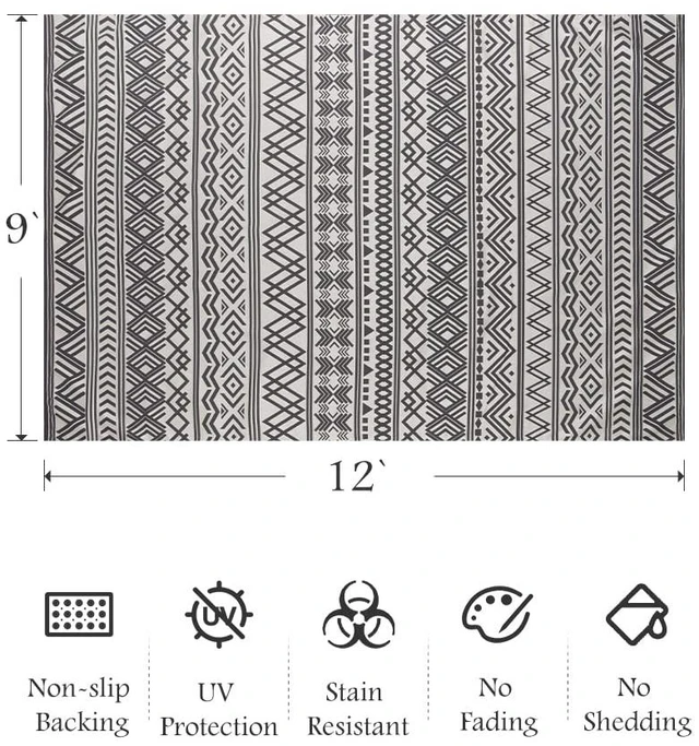 Alt view image 3 of 7 - Outdoor Rug Carpet 9x12 ft, Flatweave Textured Outdoor Patio Rug Non Slip Indoor Outdoor Rugs with Rubber Particles Backing Boho Outdoor Area Rug for Patio Deck Front Porch Backyard Balcony
