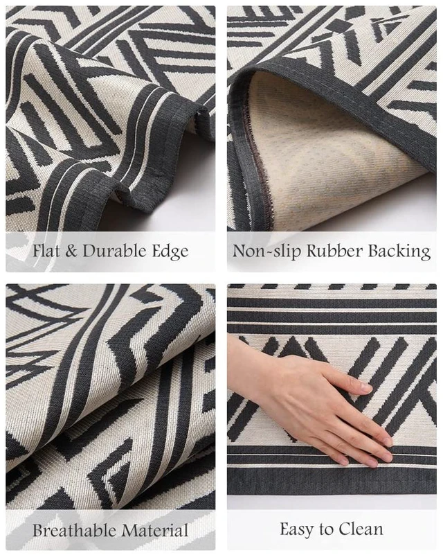 Alt view image 4 of 7 - Outdoor Rug Carpet 9x12 ft, Flatweave Textured Outdoor Patio Rug Non Slip Indoor Outdoor Rugs with Rubber Particles Backing Boho Outdoor Area Rug for Patio Deck Front Porch Backyard Balcony