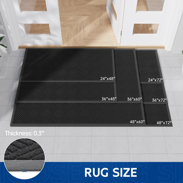 Alt view image 6 of 7 - Durable Indoor Outdoor Door Mat, 4' x 6' Heavy Duty Front Door Mat for Entryway, Non-Slip Backing, Stain and Fade Resistant, Absorbent Commercial Floor Mat for High Traffic Area, Black
