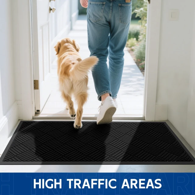 Alt view image 7 of 7 - Durable Indoor Outdoor Door Mat, 4' x 6' Heavy Duty Front Door Mat for Entryway, Non-Slip Backing, Stain and Fade Resistant, Absorbent Commercial Floor Mat for High Traffic Area, Black