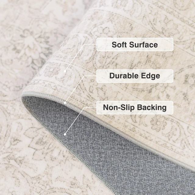 Alt view image 5 of 7 - 8x10 Washable Beige Neutral Vintage Soft Area Rug for Living Room | Cream Distressed Oriental Retro Traditional Floral Accent Non Slip Low Pile Thin Large Indoor Carpet Bedroom Dining Room