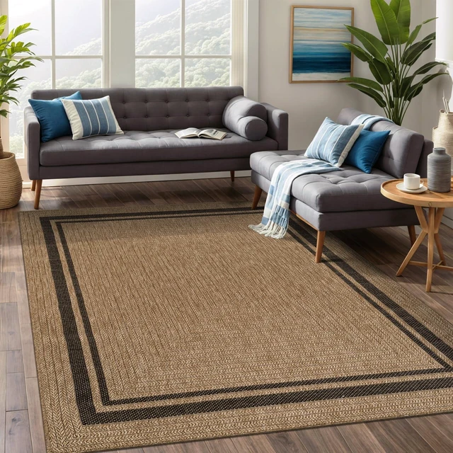 Main image of Easy Jute Bordered Rug 5x7 Washable Durable Indoor Outdoor Area Rugs for Living Dining Room Patio Office Stain Resistant Non Shedding Casual Indoor Outside Carpet 5 x 7 Natural
