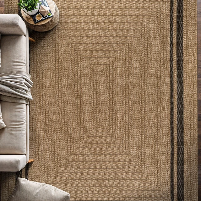 Alt view image 4 of 7 - Easy Jute Bordered Rug 5x7 Washable Durable Indoor Outdoor Area Rugs for Living Dining Room Patio Office Stain Resistant Non Shedding Casual Indoor Outside Carpet 5 x 7 Natural