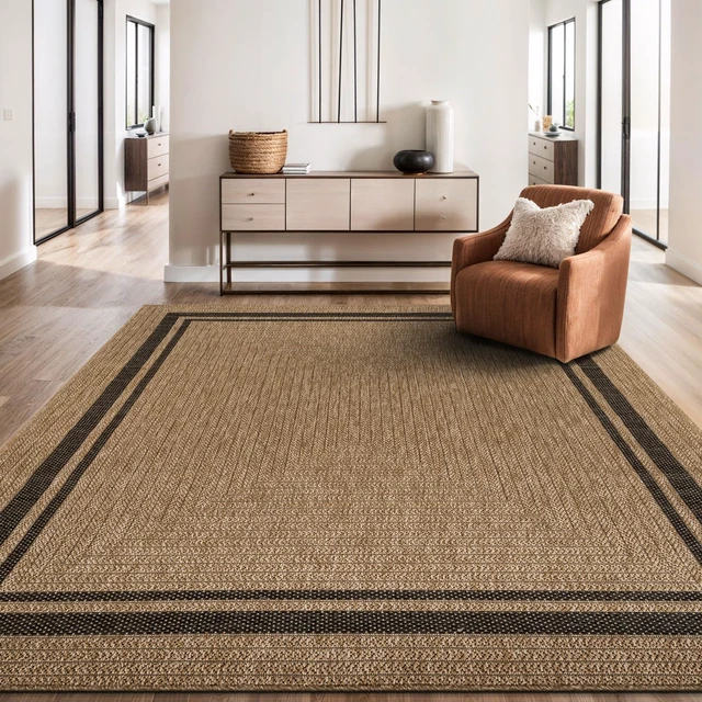 Alt view image 5 of 7 - Easy Jute Bordered Rug 5x7 Washable Durable Indoor Outdoor Area Rugs for Living Dining Room Patio Office Stain Resistant Non Shedding Casual Indoor Outside Carpet 5 x 7 Natural
