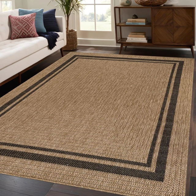 Alt view image 7 of 7 - Easy Jute Bordered Rug 5x7 Washable Durable Indoor Outdoor Area Rugs for Living Dining Room Patio Office Stain Resistant Non Shedding Casual Indoor Outside Carpet 5 x 7 Natural