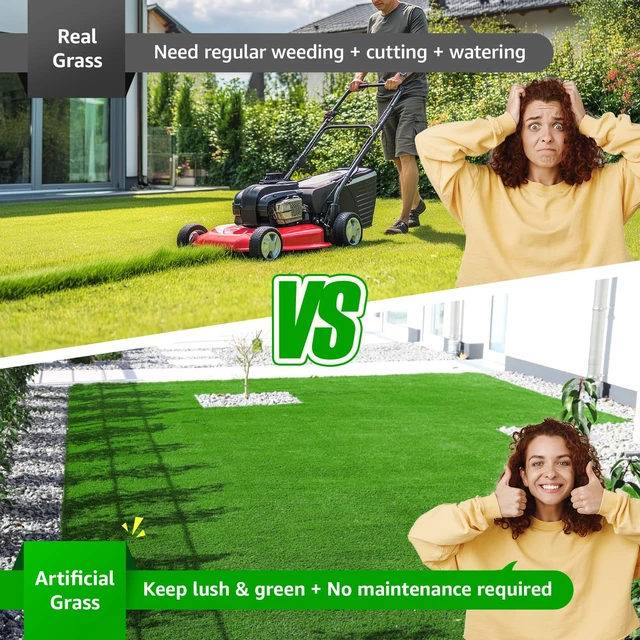 Alt view image 2 of 7 - Artificial Grass Turf Outdoor Indoor, 5x10ft Realistic Fake Grass Mat | Synthetic, Easy to Clean, with Drainage, Astro Turf Rug, Grass Carpet for Patio Balcony Garden Lawn Landscape