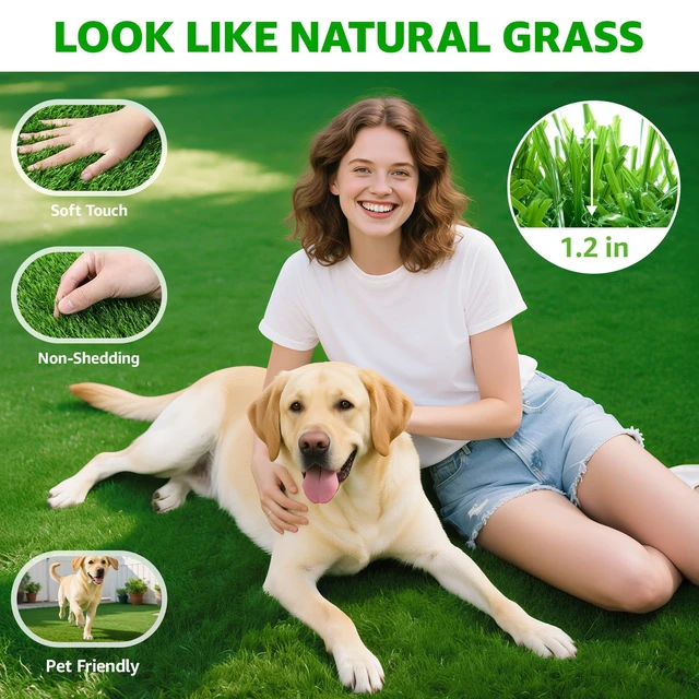 Alt view image 3 of 7 - Artificial Grass Turf Outdoor Indoor, 5x10ft Realistic Fake Grass Mat | Synthetic, Easy to Clean, with Drainage, Astro Turf Rug, Grass Carpet for Patio Balcony Garden Lawn Landscape
