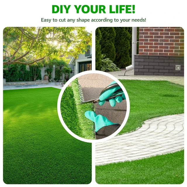 Alt view image 6 of 7 - Artificial Grass Turf Outdoor Indoor, 5x10ft Realistic Fake Grass Mat | Synthetic, Easy to Clean, with Drainage, Astro Turf Rug, Grass Carpet for Patio Balcony Garden Lawn Landscape