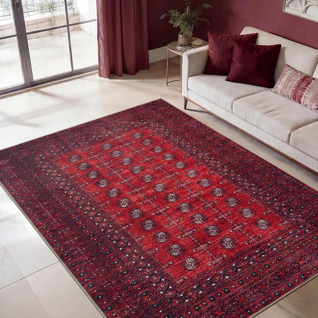 Main image of Vintage Washable Area Rug, Non-Slip Low Pile, 4x6 | Machine Washable Cotton Chenille, 0.25In Low Pile, Rubber Non-Slip Back; Kitchen, Entryway, Bedroom, Dining Room