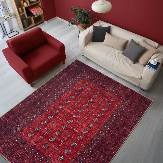 Alt view image 3 of 7 - Vintage Washable Area Rug, Non-Slip Low Pile, 4x6 | Machine Washable Cotton Chenille, 0.25In Low Pile, Rubber Non-Slip Back; Kitchen, Entryway, Bedroom, Dining Room