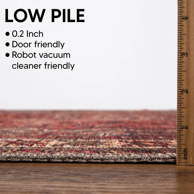 Alt view image 5 of 7 - Vintage Washable Area Rug, Non-Slip Low Pile, 4x6 | Machine Washable Cotton Chenille, 0.25In Low Pile, Rubber Non-Slip Back; Kitchen, Entryway, Bedroom, Dining Room