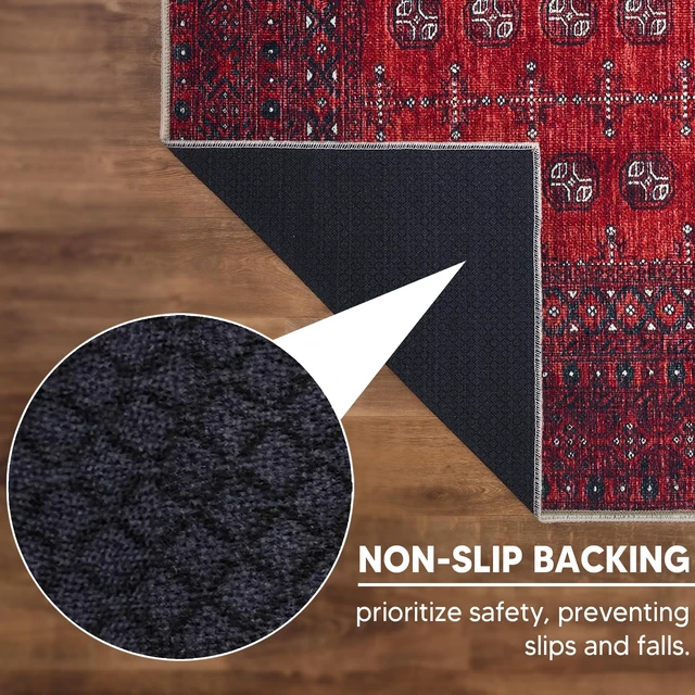Alt view image 4 of 7 - Vintage Washable Area Rug, Non-Slip Low Pile, 4x6 | Machine Washable Cotton Chenille, 0.25In Low Pile, Rubber Non-Slip Back; Kitchen, Entryway, Bedroom, Dining Room
