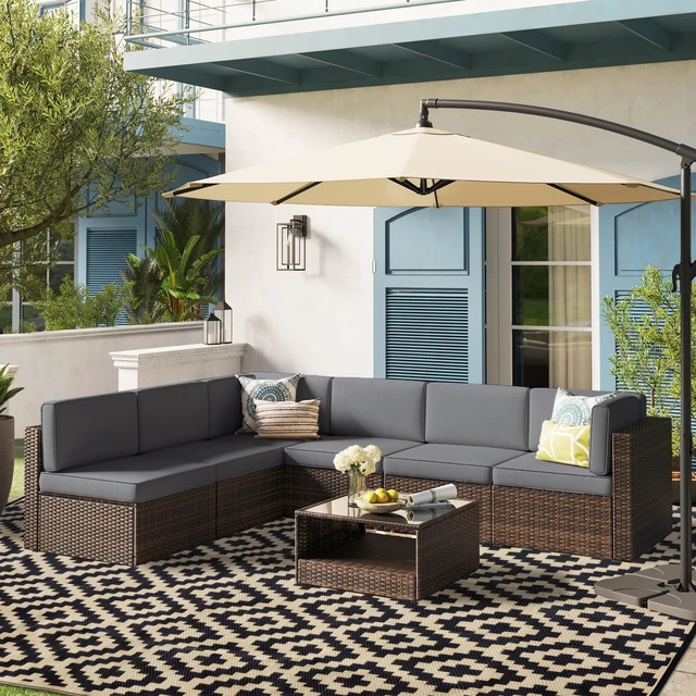 Alt view image 6 of 7 - Waterproof Outdoor Rug 8x10 ft, Plastic Reversible Rug, Modern Area Rug, Large Floor Mat for Outdoors, RV, Patio, Backyard, Deck, Picnic, Beach, Camping, Black & Beige