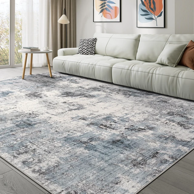 Main image of Washable 9x12 Area Rugs for Living Room: Abstract Modern Home Decor Rug | Soft Stain Resistant, Non-Slip, Pet & Kid Friendly - Large Carpet for Bedroom/Dining Room/Office/Nursery Grey Blue
