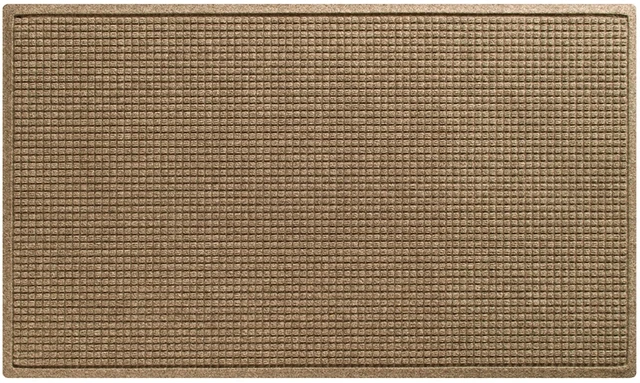 Main image of Squares Front Door Mat Indoor Outdoor Entrance, All-Weather Mats | Heavy Duty Outdoor Doormats, Non-Slip Rubber Backing, Dirt & Moisture Trapper, Low Profile, Made in USA, 35.5"x59.5", Camel