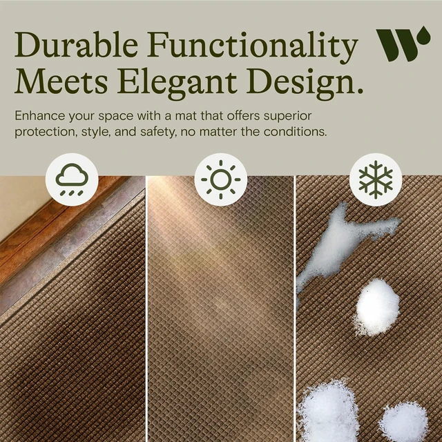 Alt view image 5 of 7 - Squares Front Door Mat Indoor Outdoor Entrance, All-Weather Mats | Heavy Duty Outdoor Doormats, Non-Slip Rubber Backing, Dirt & Moisture Trapper, Low Profile, Made in USA, 35.5"x59.5", Camel