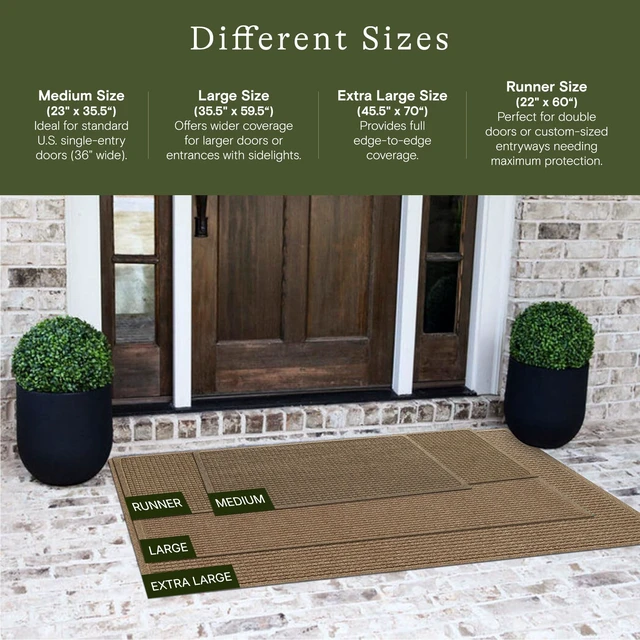 Alt view image 2 of 7 - Squares Front Door Mat Indoor Outdoor Entrance, All-Weather Mats | Heavy Duty Outdoor Doormats, Non-Slip Rubber Backing, Dirt & Moisture Trapper, Low Profile, Made in USA, 35.5"x59.5", Camel