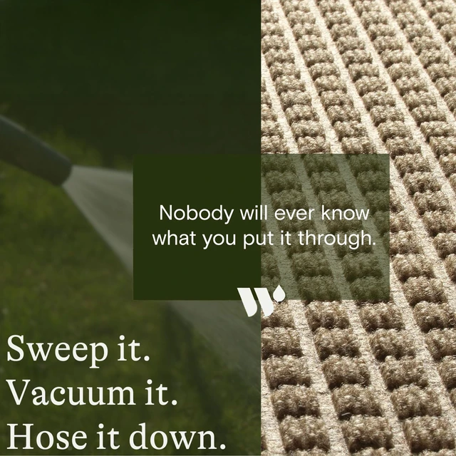 Alt view image 6 of 7 - Squares Front Door Mat Indoor Outdoor Entrance, All-Weather Mats | Heavy Duty Outdoor Doormats, Non-Slip Rubber Backing, Dirt & Moisture Trapper, Low Profile, Made in USA, 35.5"x59.5", Camel