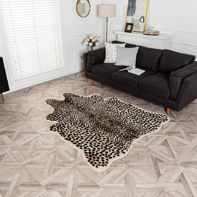 Alt view image 2 of 7 - Leopard Area Rug Animals Printed Hide Mats Faux Fur Cowhide Skin Carpet for Home Office, Living Room, Bedroom, 5.2ft x 6.5ft (160 x 200cm)