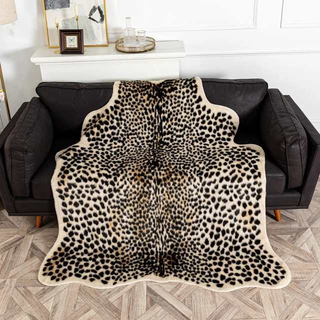 Alt view image 4 of 7 - Leopard Area Rug Animals Printed Hide Mats Faux Fur Cowhide Skin Carpet for Home Office, Living Room, Bedroom, 5.2ft x 6.5ft (160 x 200cm)