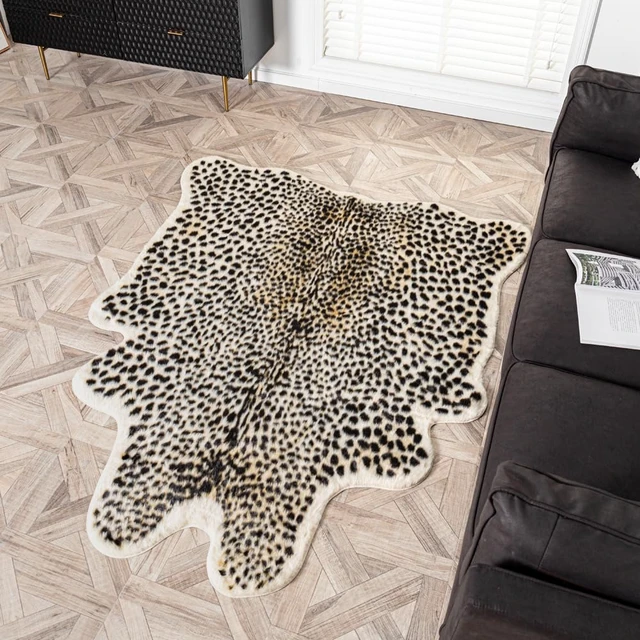 Alt view image 3 of 7 - Leopard Area Rug Animals Printed Hide Mats Faux Fur Cowhide Skin Carpet for Home Office, Living Room, Bedroom, 5.2ft x 6.5ft (160 x 200cm)