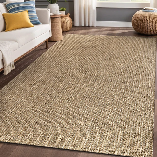 Alt view image 4 of 7 - Easy Jute Rugs 5x7 Natural Color Living Room Indoor Outdoor Area Rug for Farmhouse Patio and Kitchen Rug High Traffic Washable Easy to Clean Solid Boho Woven Design Outside Carpet (5 x 7)