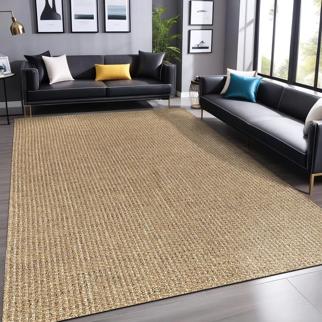 Alt view image 6 of 7 - Easy Jute Rugs 5x7 Natural Color Living Room Indoor Outdoor Area Rug for Farmhouse Patio and Kitchen Rug High Traffic Washable Easy to Clean Solid Boho Woven Design Outside Carpet (5 x 7)